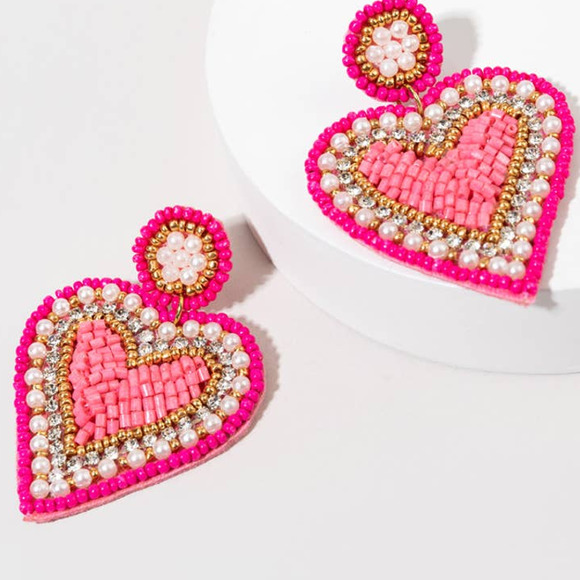 Francesca's Heart Beads and Pearl Chandelier Earrings - Picture 4 of 5